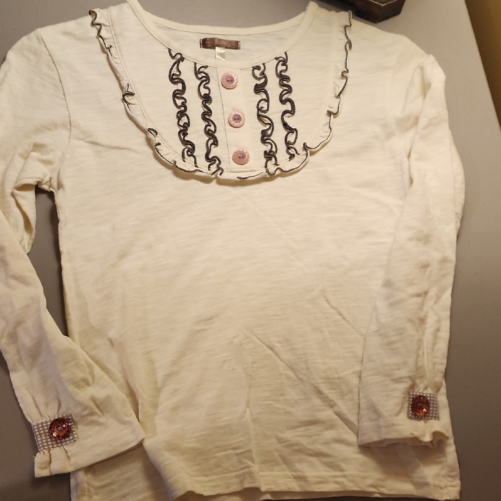 Matilda Jane Cream Long Sleeve Top with Black and Pink Accents